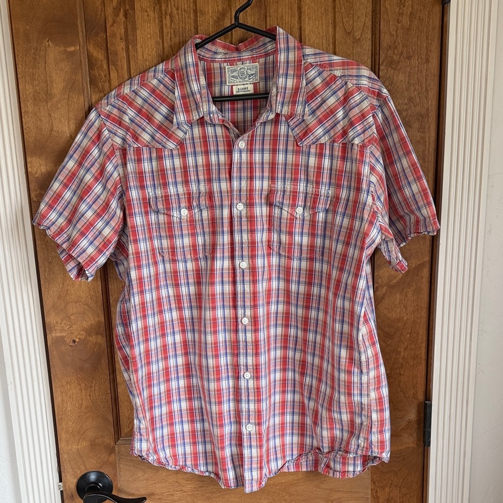 Lucky Brand Red and Blue Checkered Button-Down Shirt